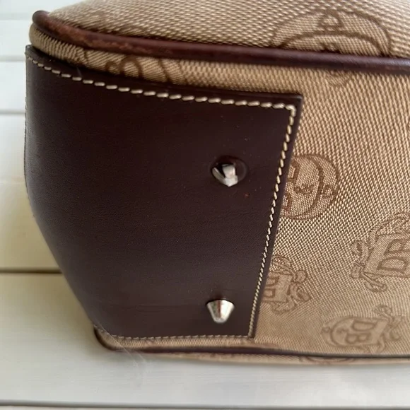 Dooney & Bourke DB Logo Double Handle Tote Brown Fabric Leather Accents